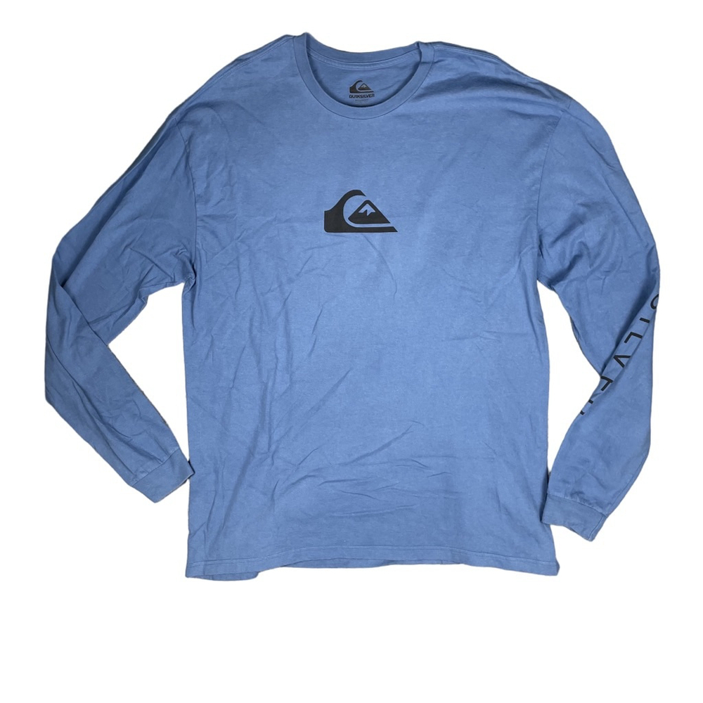 Quiksilver Men’s XXL Long Sleeve Graphic Tee Blue Surf Beach Skate Logo Shirt